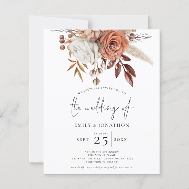 Budget Rustic Terracotta Florals QR Mariage Invite (Devant)