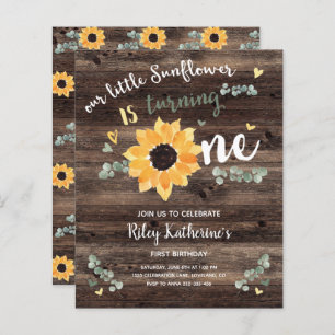 Budget Rustic Tournesol 1er anniversaire Invitatio