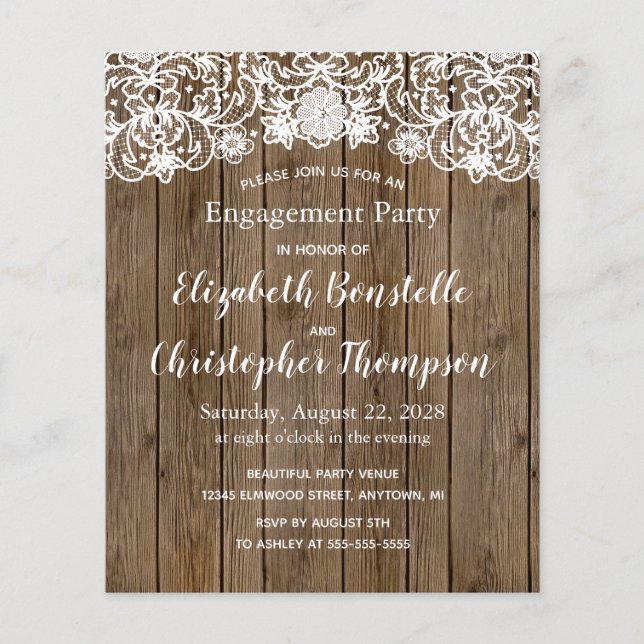 Budget Rustic Wood Engagement Party Invitation (Devant)