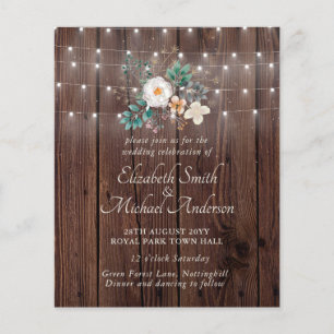 Budget Rustic Wood Lights Floral Wedding Invite