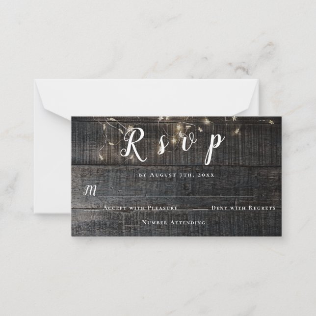 Budget Rustic Wood Lights Mariage Cartes RSVP (Devant)
