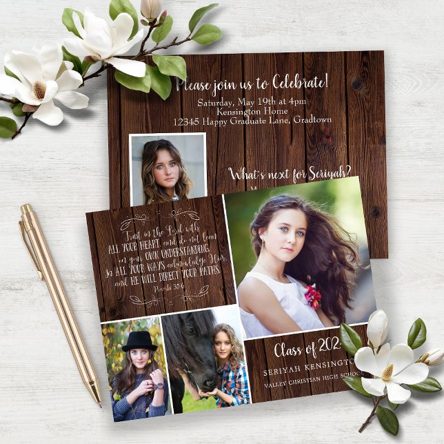 Budget Rustic Wood Proverbes de la graduation chré (Budget Rustic Wood Christian Proverbs 3 Graduation Announcement)