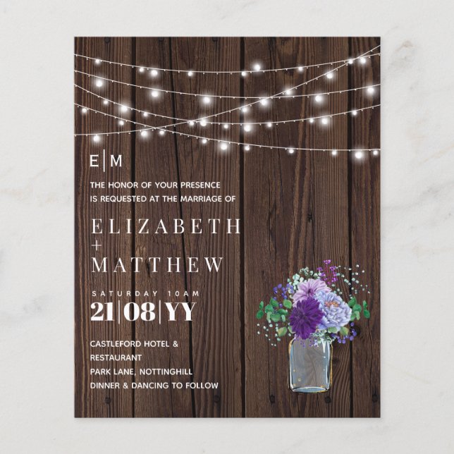 Budget Rustic Wood Purple Mint Mariage Invite (Devant)