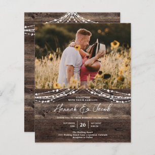 Budget Rustic Wood QR Code RSVP Faire-part de mari