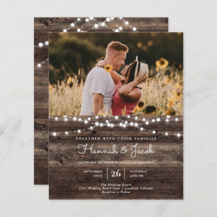 Budget Rustic Wood QR Code RSVP Mariage Invitation