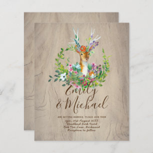 Budget Rustic Woodland Deer Floral Wedding Invite