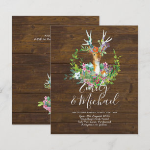 Budget Rustic Woodland Deer Floral Wedding Invite