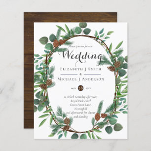 Budget Rustic Woodland Wreath Wedding Invite