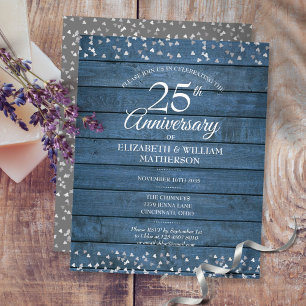 Budget Rustique 25e anniversaire Coeurs Invitation