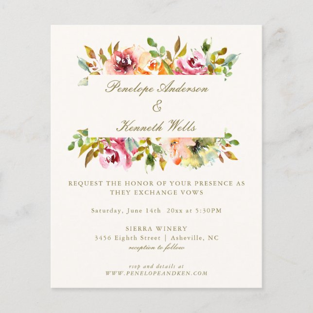 Budget Rustique Aquarelle Florale Mariage Invitati (Devant)