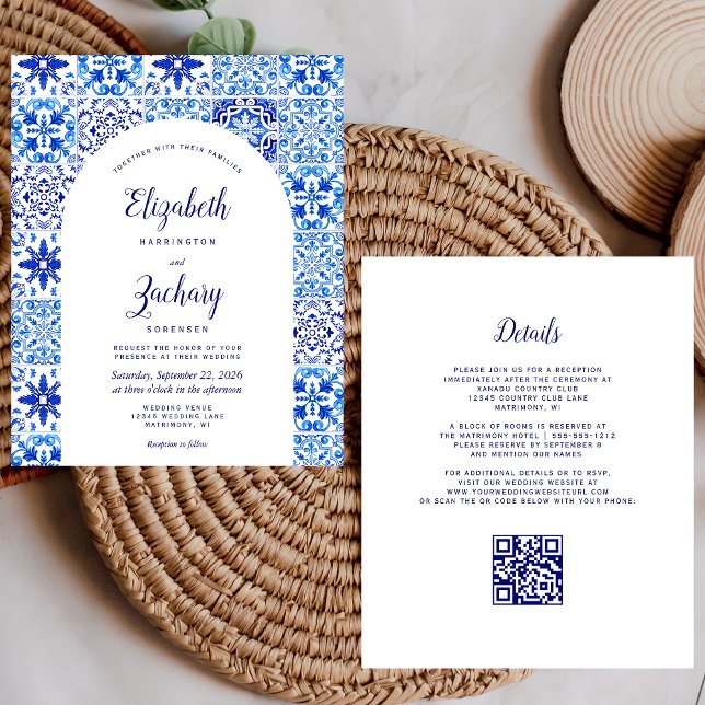 Budget Rustique Arc Bleu Azulejos QR Code Mariage (Créateur téléchargé)