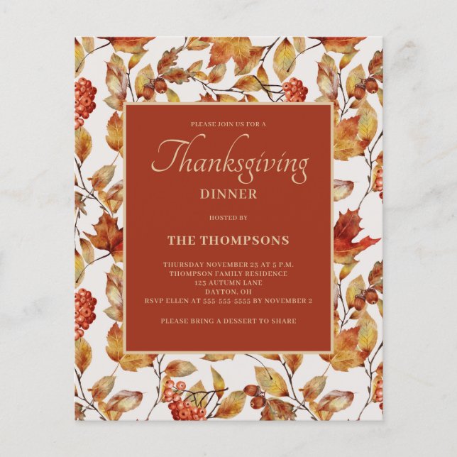 Budget Rustique Autumn Leaf Thanksgiving Invitatio (Devant)