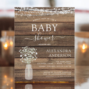 Budget Rustique Baby shower Jar Lights Invitation