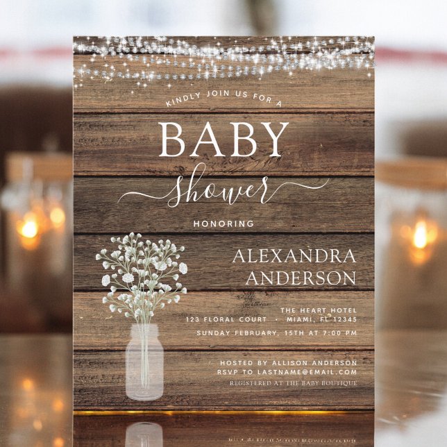 Budget Rustique Baby shower Jar Lights Invitation (Créateur téléchargé)