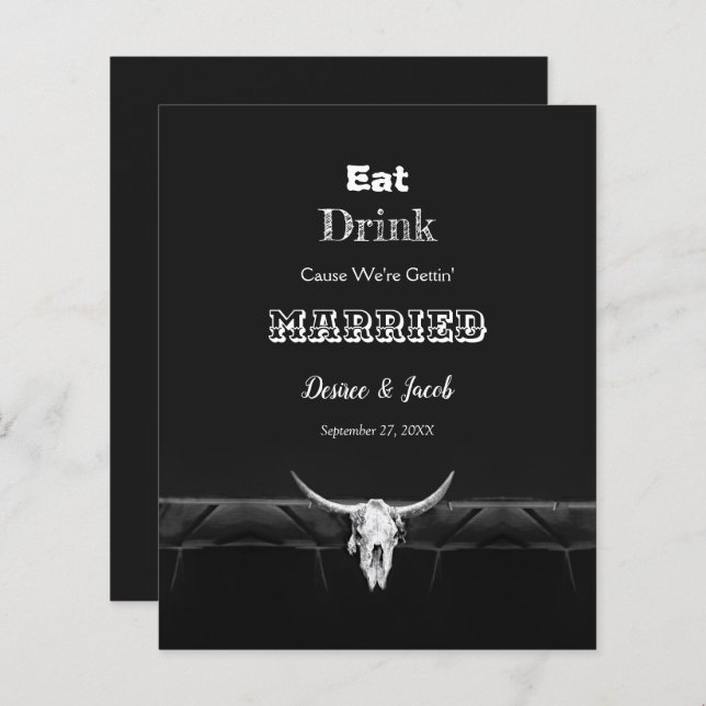 Budget Rustique Black Eat Boire Married Bull Skull (Devant / Derrière)