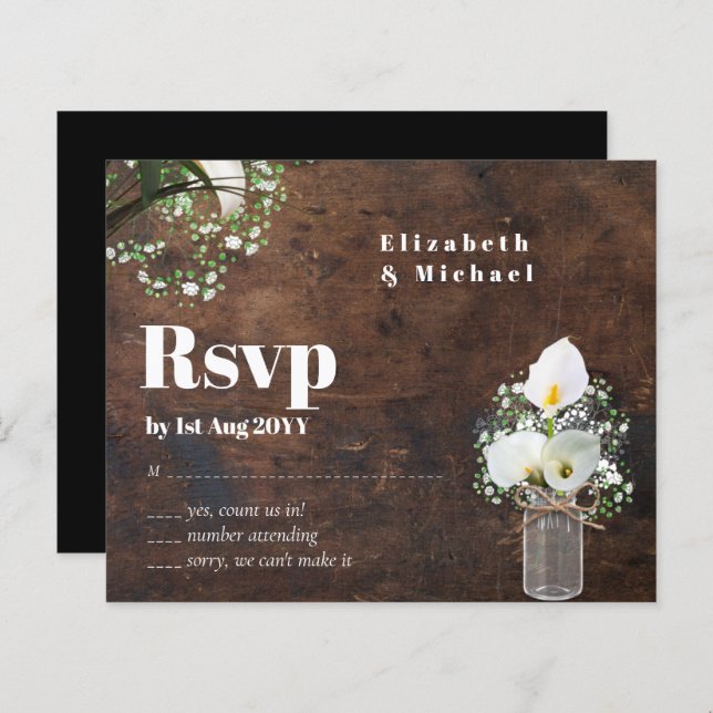 Budget Rustique Blanc Calla Lily Mariage RSVP (Devant / Derrière)