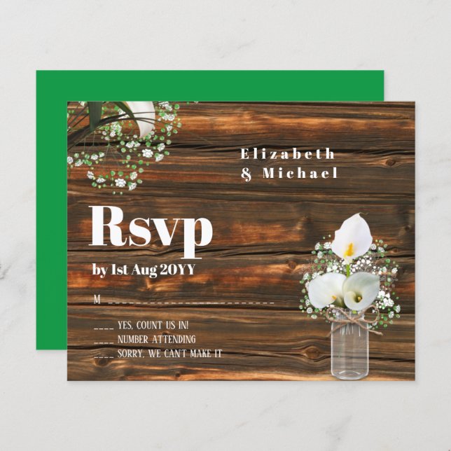 Budget Rustique Blanc Calla Lily Mariage RSVP (Devant / Derrière)