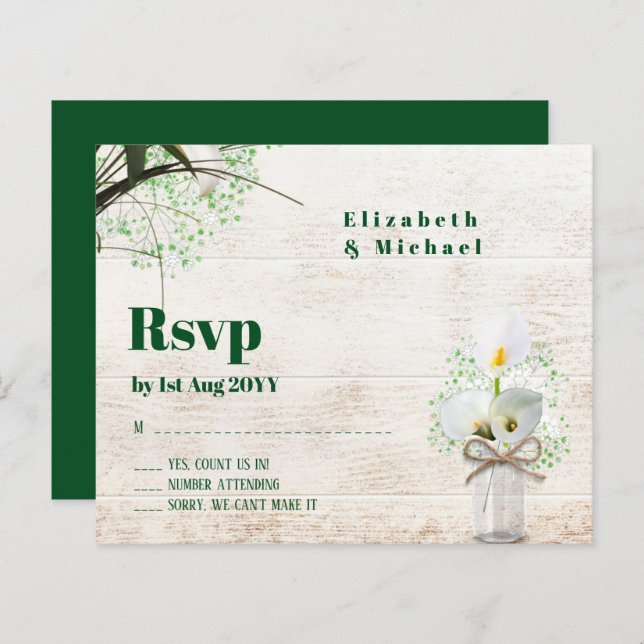 Budget Rustique Blanc Calla Lily Mariage RSVP (Devant / Derrière)