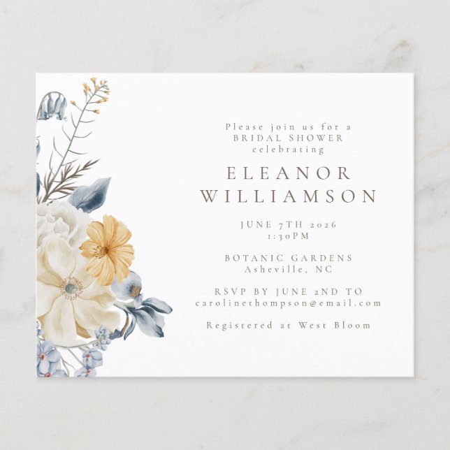 Budget Rustique Bleu Jaune Fête des mariées Floral (Devant)