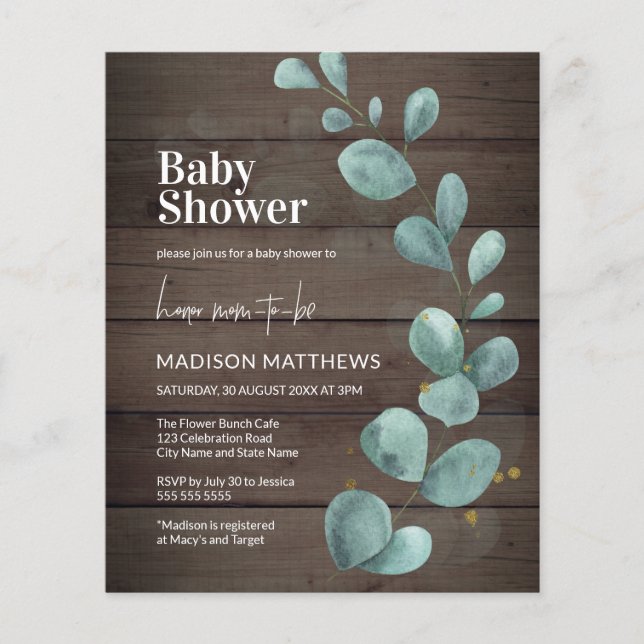 Budget Rustique Bois Eucalyptus Baby shower vert (Devant)