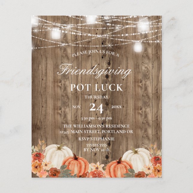 Budget Rustique Bois Floral Friendsgiving Pot Luck (Devant)