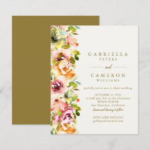 Budget Rustique Bourgogne Gold Floral Wedding Invi