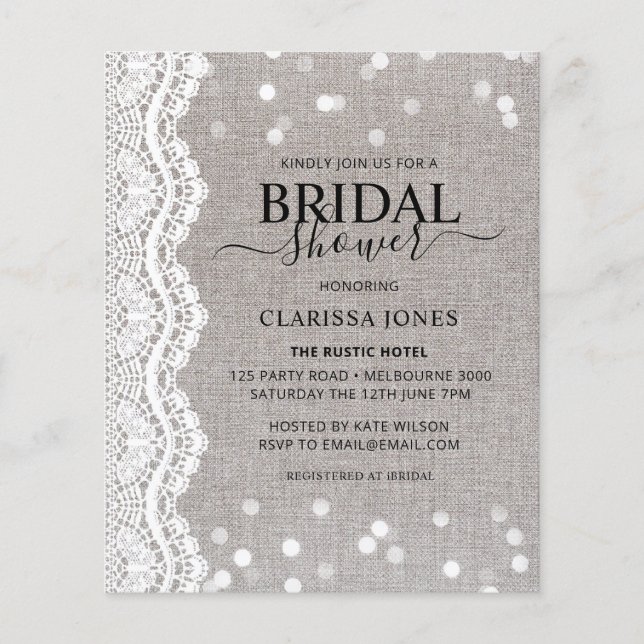 BUDGET Rustique Burlap dentelle nuptiale Invitatio (Devant)
