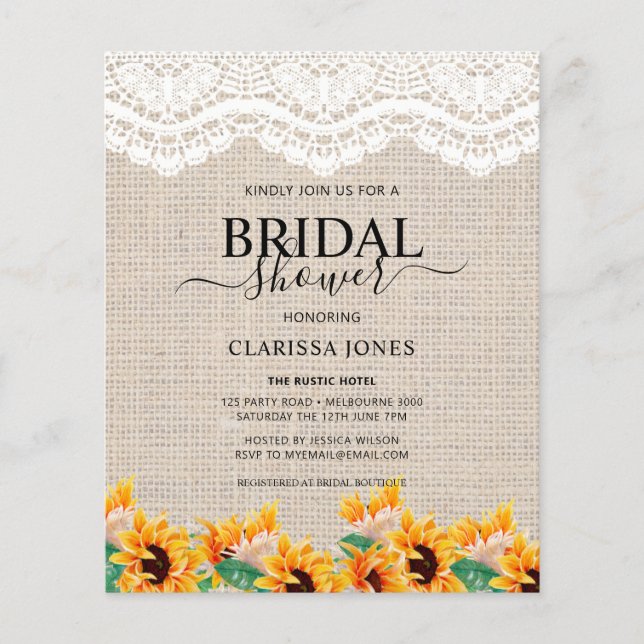 BUDGET Rustique Burlap dentelle nuptiale Invitatio (Devant)