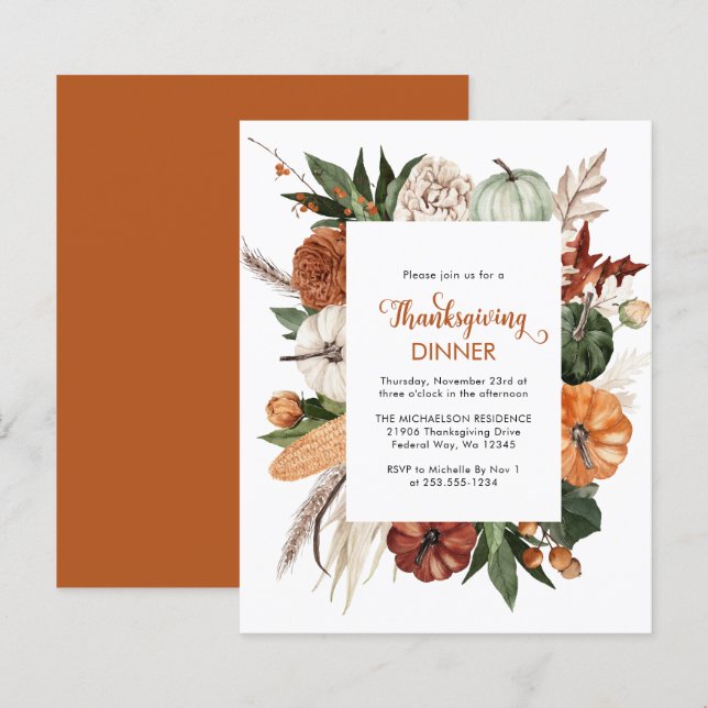 Budget Rustique Citrouille Thanksgiving Dîner Invi (Devant / Derrière)