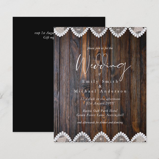 Budget Rustique dentelle en bois Invitations de ma (Devant / Derrière)