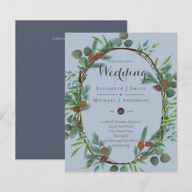 Budget Rustique Dusty Blue Automne Invitations d'h (Devant / Derrière)