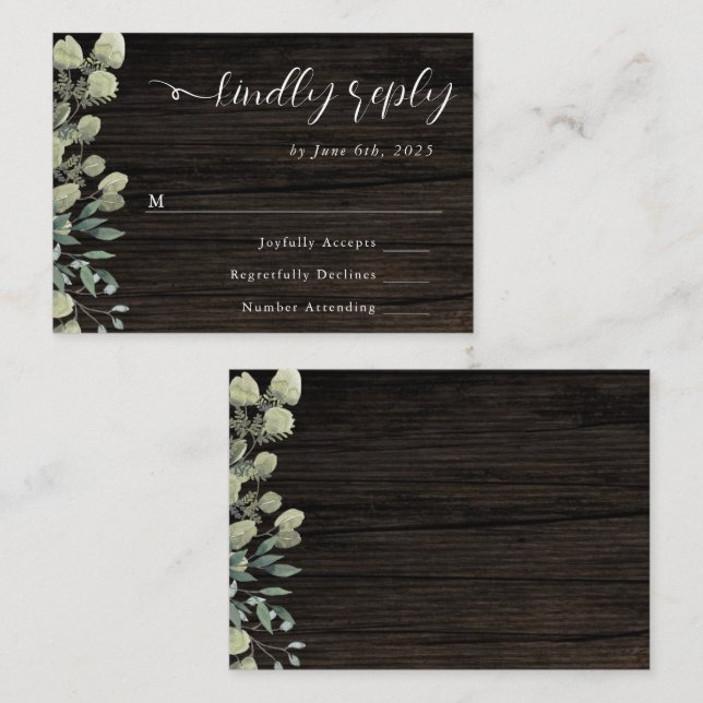 Budget Rustique Eucalyptus Mariage carte RSVP (Devant / Derrière)