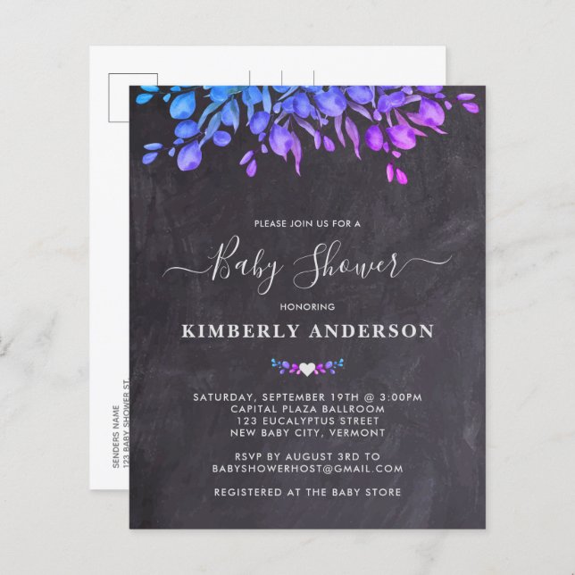 Budget Rustique Eucalyptus violet Baby shower Invi (Devant / Derrière)