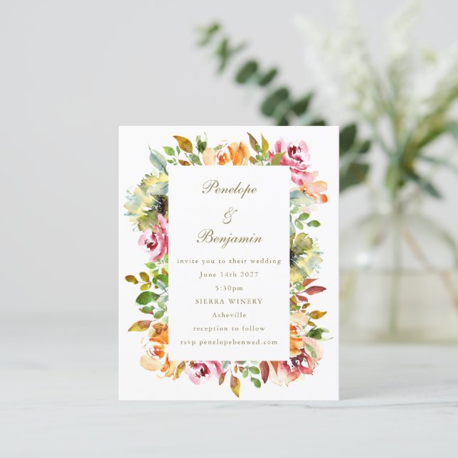 Budget Rustique Floral Mariage QR Code Invitation (Debout devant)