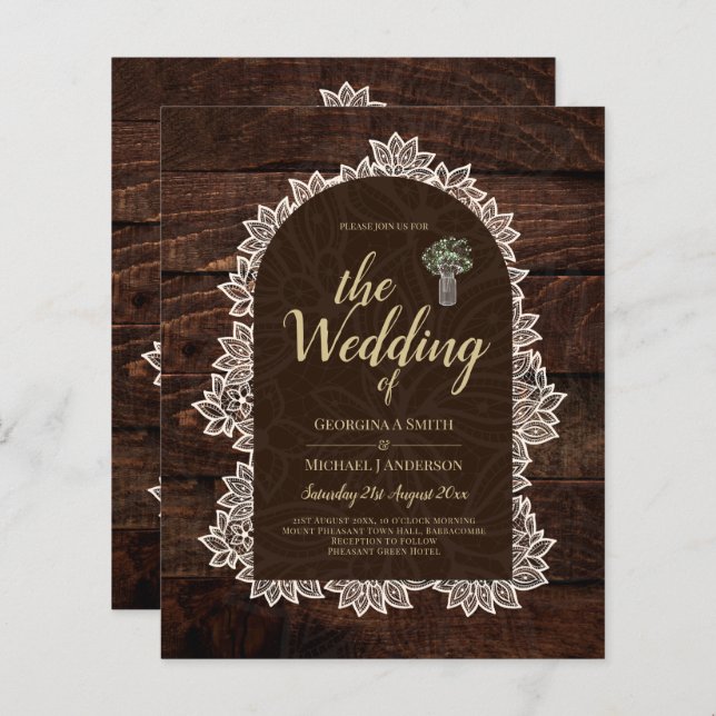 Budget Rustique Lace MasonJar Gypsophila Mariage I (Devant / Derrière)