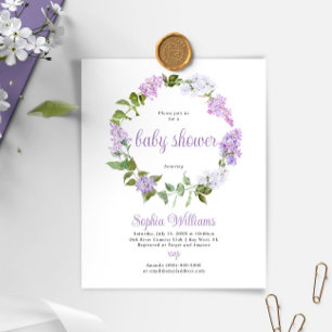 Budget Rustique Lilac Fleurs Baby shower Invitatio