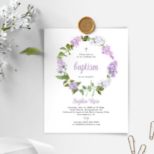 Budget Rustique Lilac Fleurs Baptême Invitation