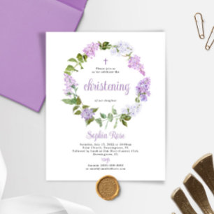 Budget Rustique Lilac Fleurs Christening Invitatio