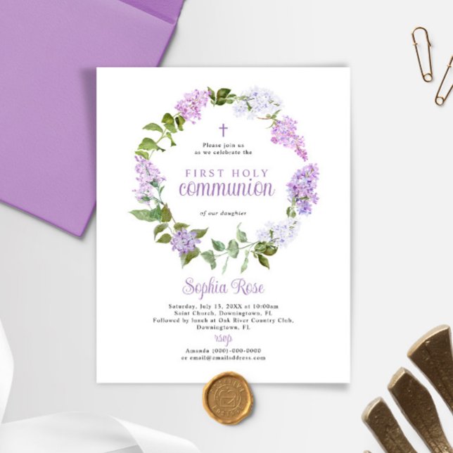 Budget Rustique Lilac Première communion Invitatio (Créateur téléchargé)