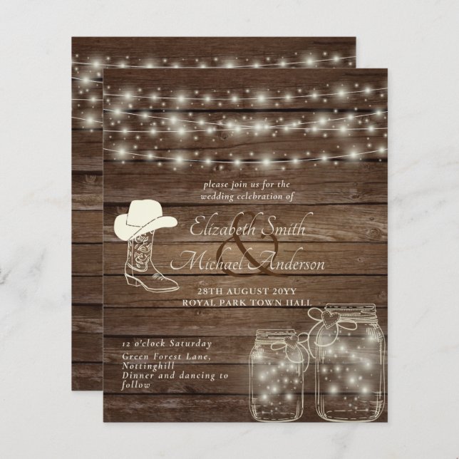 Budget Rustique Lumières Mason Jars Cowboy Casquet (Devant / Derrière)