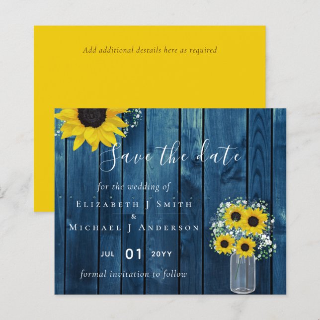 BUDGET Rustique Mariage tournesol Dates de sauvega (Devant / Derrière)