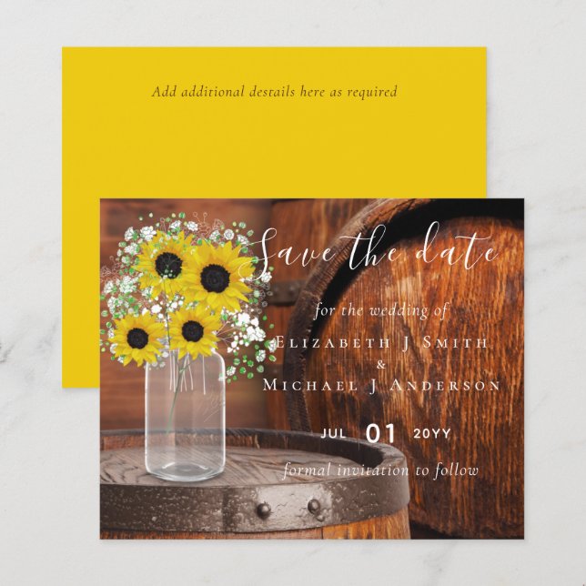 BUDGET Rustique Mariage tournesol Dates de sauvega (Devant / Derrière)