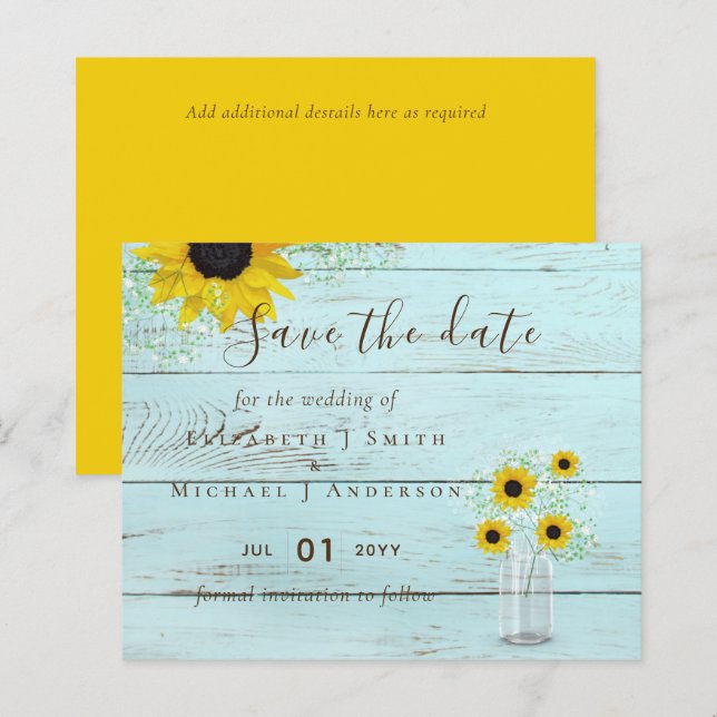 BUDGET Rustique Mariage tournesol Dates de sauvega (Devant / Derrière)