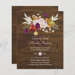 Budget Rustique Plum Blooms Ginger Wedding Invite
