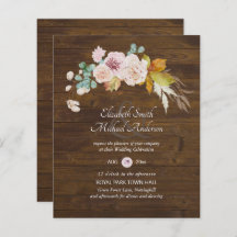 Budget Rustique Plum Blooms Ginger Wedding Invite