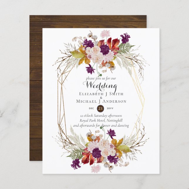 Budget Rustique Plum Floral Mariages Automne Invit (Devant / Derrière)