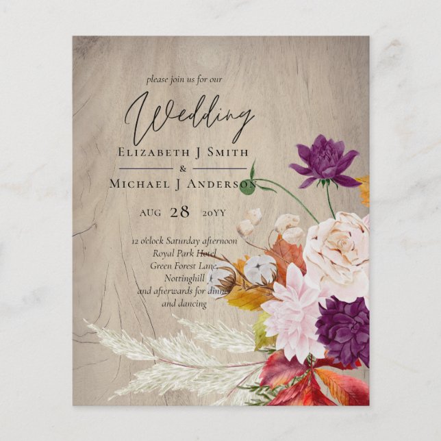 BUDGET Rustique Plum Ginger Fig Mariage Invitation (Devant)