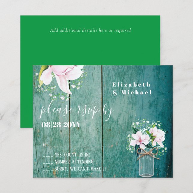 BUDGET Rustique rose Magnolias Mariage RSVP (Devant / Derrière)