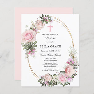 Budget Rustique Rose Rose Floral Baptême Invitatio