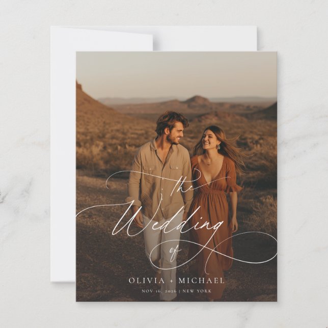 Budget Rustique Script Boho Photo Wedding Invite (Devant)